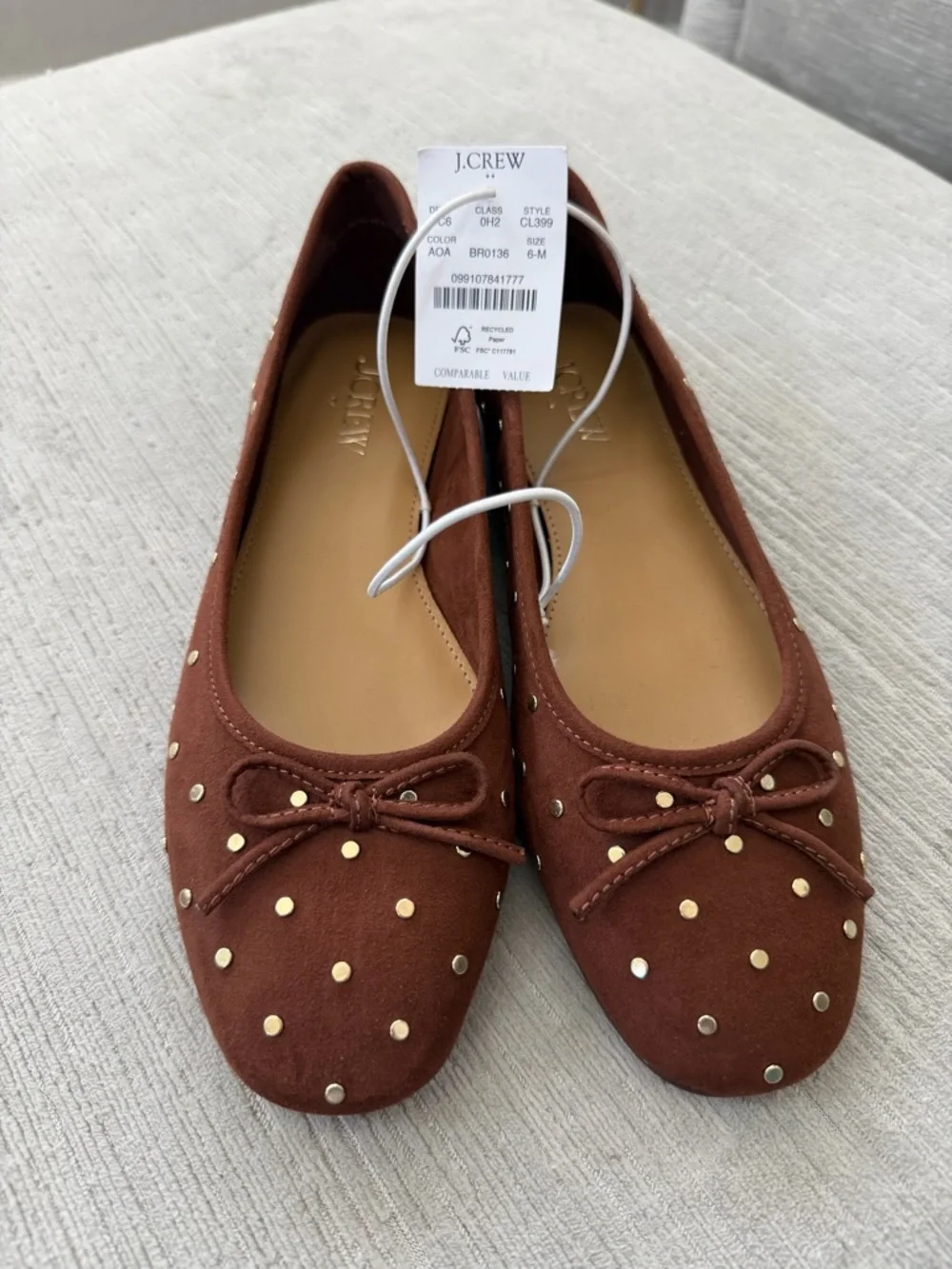 J.Crew Factory Studded Suede Ballet Flats Size 6 Rust Brown CL399 NWT